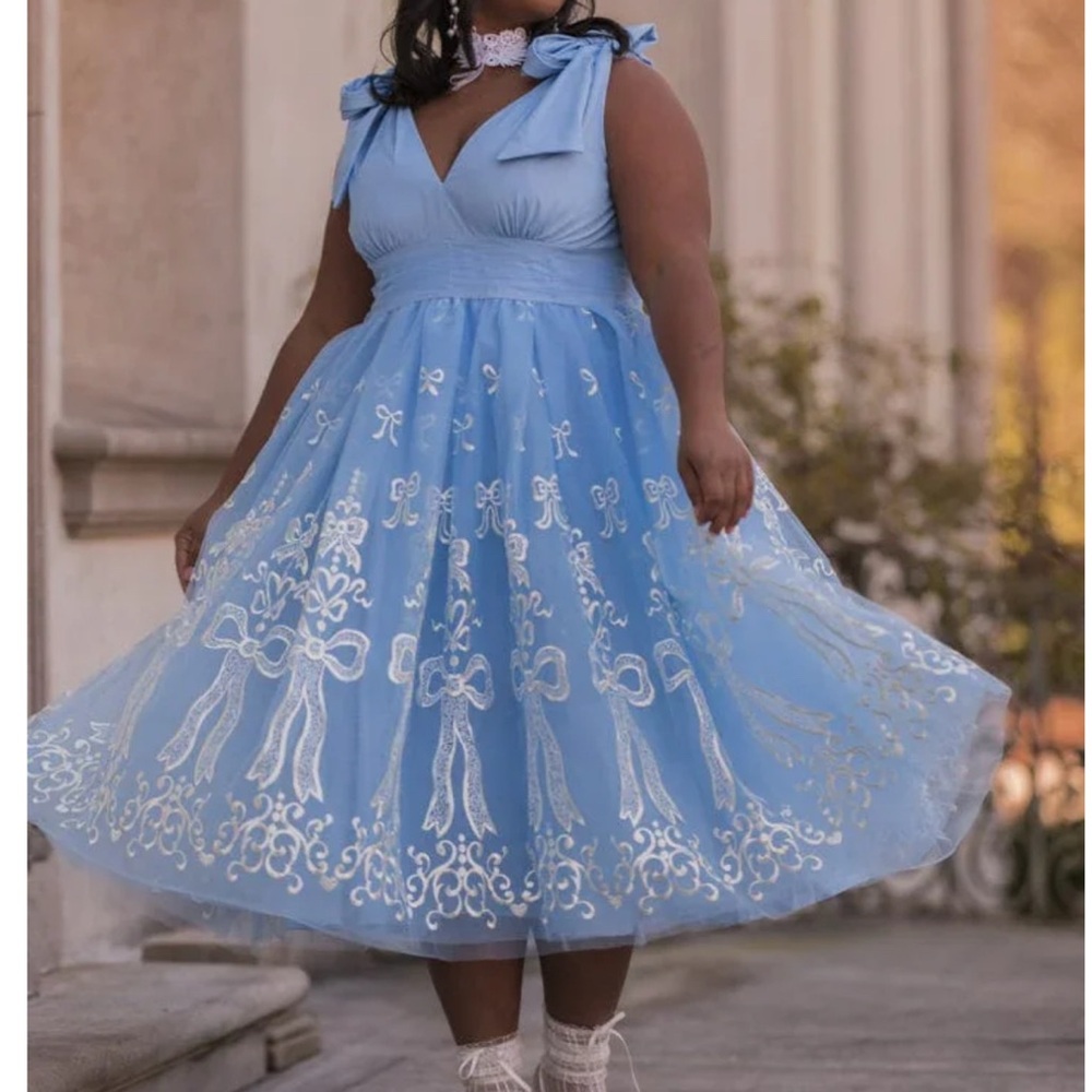 JessaKae “Cindy” Light Blue Bow-Embroidered Maxi Dress